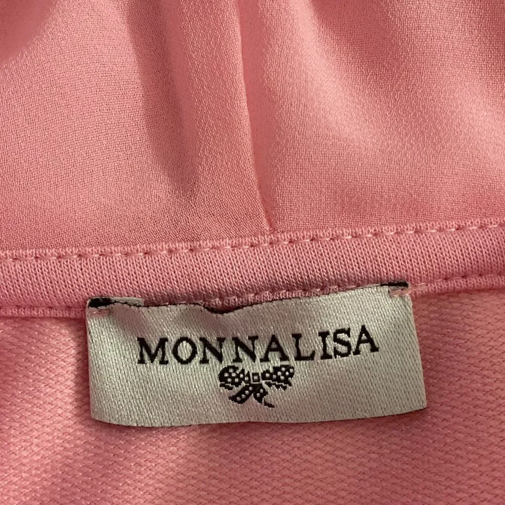 MonnaLisa 1968 Cotton Ruffled Cropped Hoodie in Pink. Size 12.